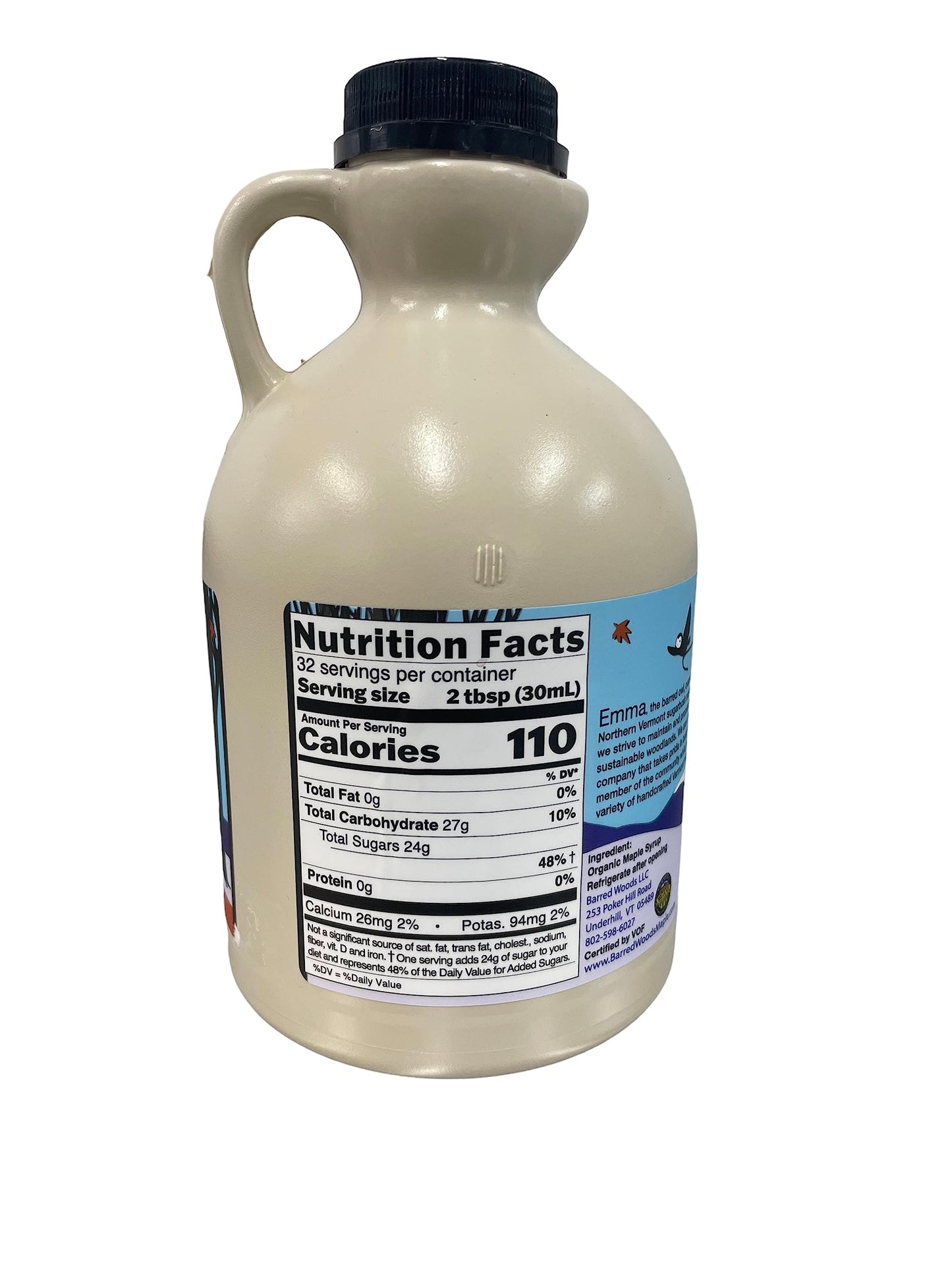 Organic Vermont Maple Syrup - Pure and All Natural - One Pint Jug (16 oz) - Grade A Amber Rich - From Barred Woods Maple