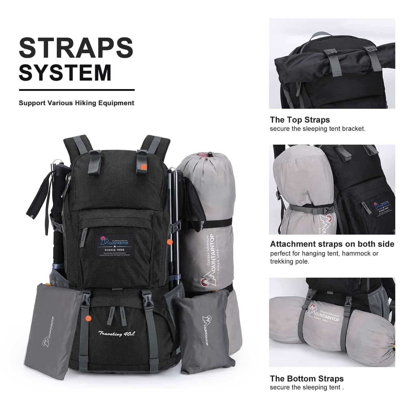 MOUNTAINTOP 40L Hiking Backpack Lightweight Travel Backpack for Men&Women Outdoor Camping Backpacking