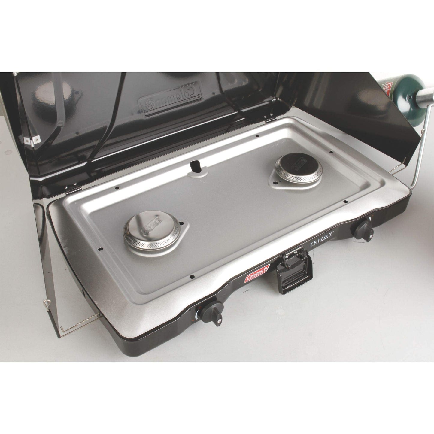 Coleman Triton 2-Burner Propane Camping Stove, Portable Camping Grill/Stove with Adjustable Burners, Wind Guards, Heavy-Duty Latch & Handle, 22,000 Total BTUs of Power for Camping, Tailgating, BBQ