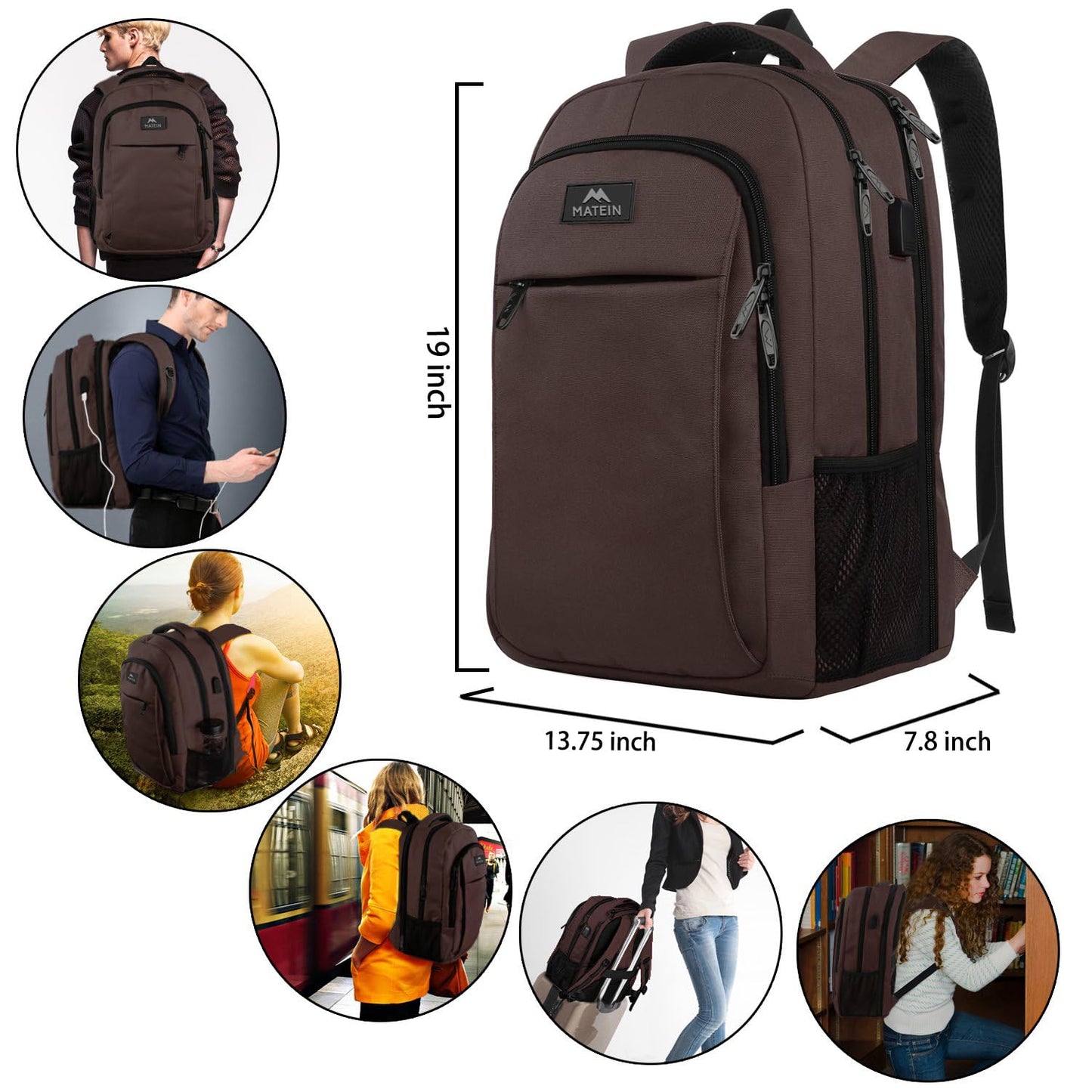 MATEIN Travel Laptop Backpack, Business Anti Theft Slim Sturdy Laptops Backpack with USB Charging Port, Water Resistant College School Computer Bag Gift for Men & Women Fits 15.6 Inch Notebook, Grey