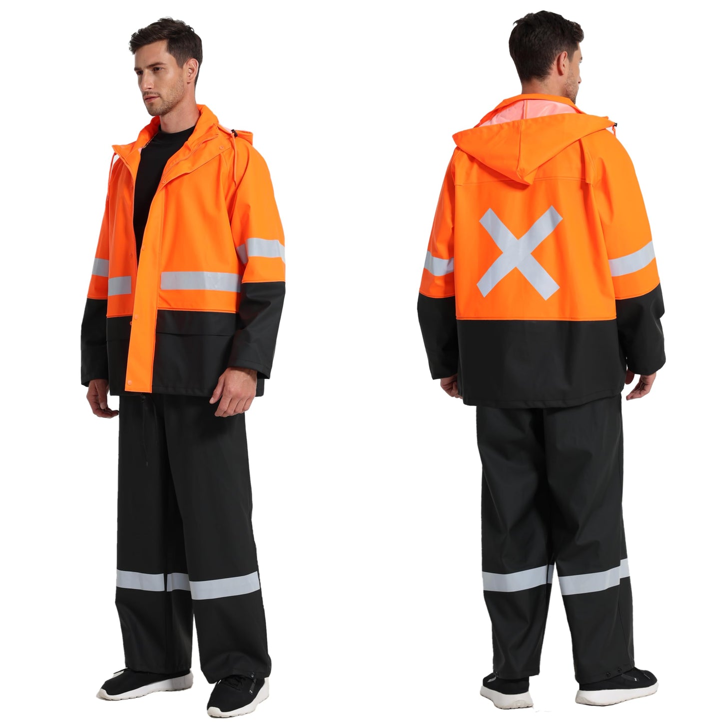 Men's Workwear PRO Rain Suit - Waterproof Jacket and Bib Pants 3-piece Set for Ultimate Safety and Comfort
