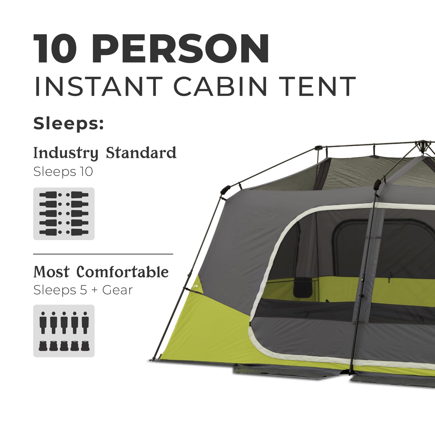 CORE Instant Cabin Tents | 6 Person / 9 Person / 10 Person / 12 Person Family Cabin Multi Room Pop Up Tents Car Camping | Included Storage Pockets for Camping Accessories