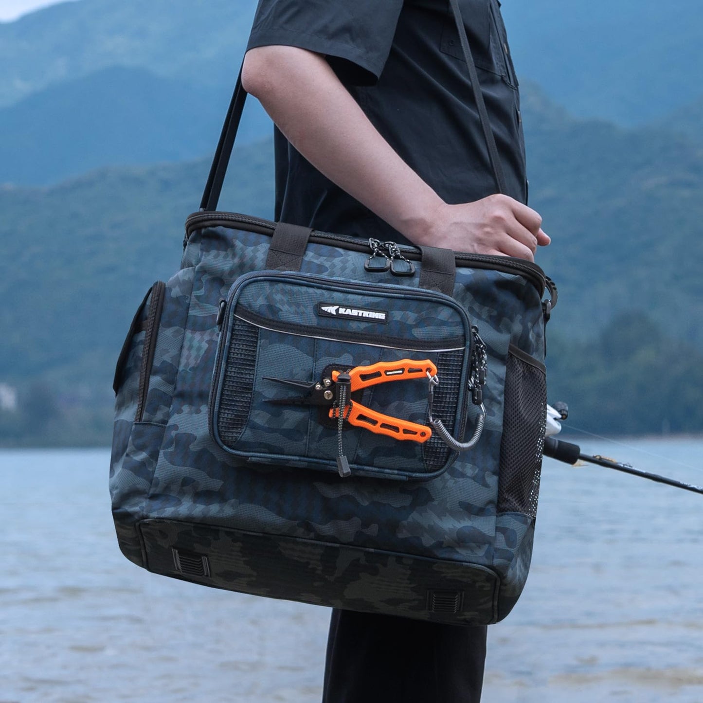 KastKing BaitSpace Fishing Tackle Bag With 4 Tackle Boxes & Removable Bait Binder, Water-Resistant Tackle Storage, Durable Fishing Gear, Adjustable Shoulder Strap