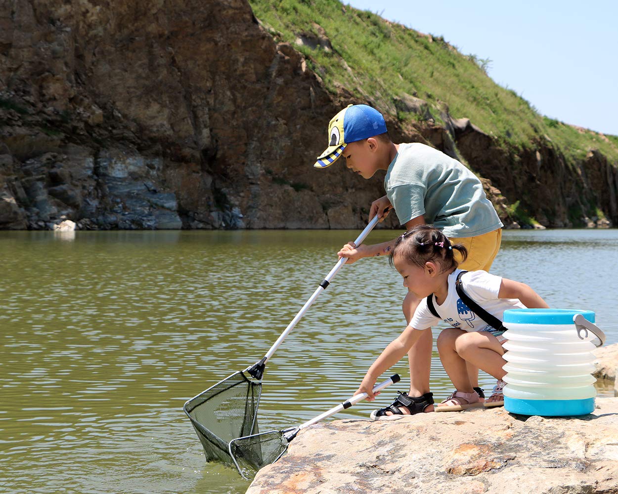 YVLEEN Kids Fishing Net for Lakes - Minnow Nets for Kids - Aluminum Collapsible Telescopic Fishing Pole Handle and Nylon Mesh Small Fishing net - Butterfly Nets for Kids Outdoor Playing