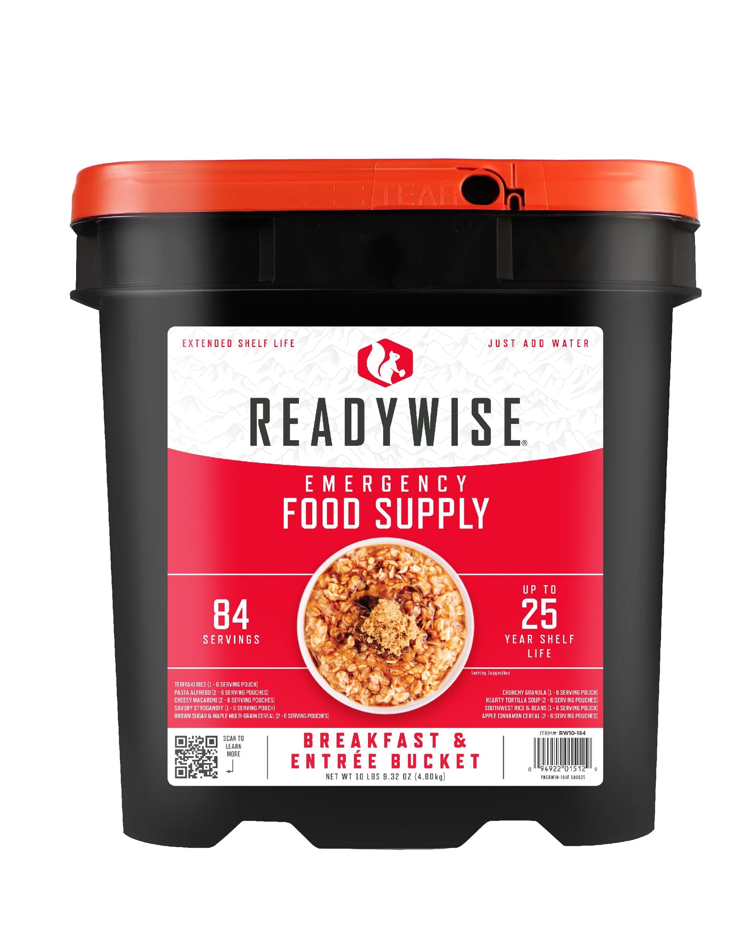 READYWISE - Emergency Food Supply Bucket, 120 Servings, MRE Meal Food Supply, Premade, Freeze Dried Survival Rations for Hiking, Adventure & Camping Essentials, Individually Packaged, 25 Year Shelf Life