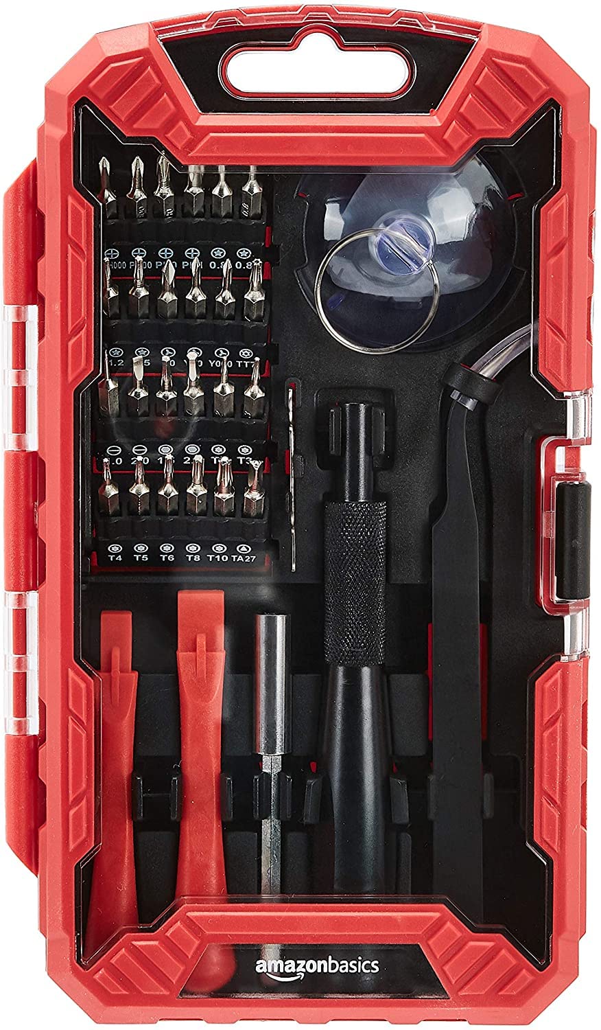 Amazon Basics Electronics Screwdriver Set, 32-Piece Tool Kit for Repair and Maintenance, Red