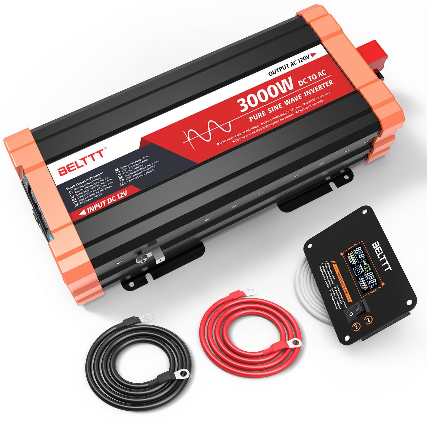 BELTTT 1000Watt Pure Sine Wave Inverter 12V DC to 120V AC for RV, Truck, Off-Grid Solar Car Power Inverter 12V to 110V Converter with Dual AC Socket and 5V 2.1A USB, Intelligent LCD, 2000W Peak
