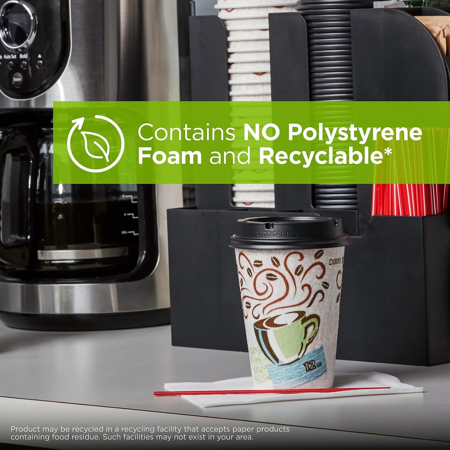 Dixie PerfecTouch 12 oz Paper Coffee Cups By GP PRO, Coffee Haze Design, 500 Count (25 Disposable Cups Per Sleeve, 20 Sleeves Per Case), 5342DX