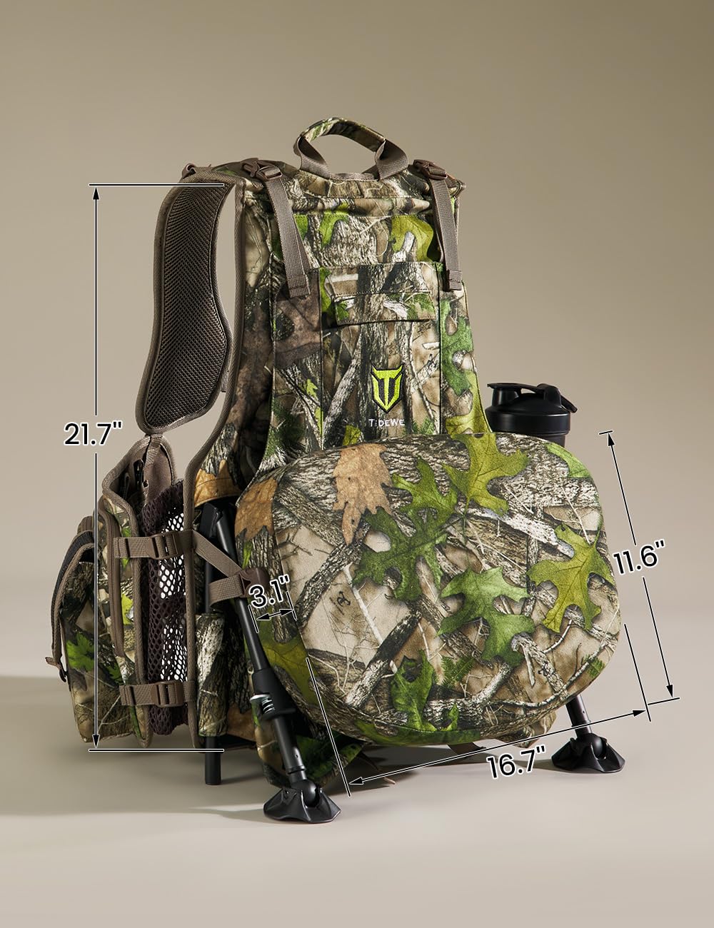 TIDEWE Turkey Vest with Seat, Hunting Vest with Game Pouch and Kickstand, Strut Camo Turkey Hunting Clothes for Men Women