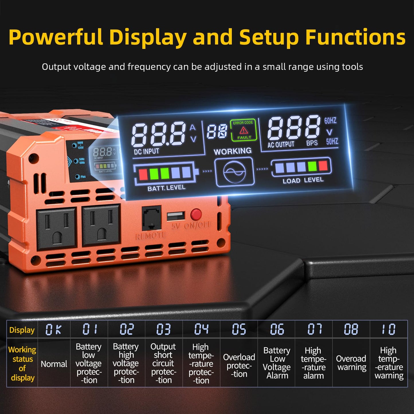 BELTTT 1000Watt Pure Sine Wave Inverter 12V DC to 120V AC for RV, Truck, Off-Grid Solar Car Power Inverter 12V to 110V Converter with Dual AC Socket and 5V 2.1A USB, Intelligent LCD, 2000W Peak
