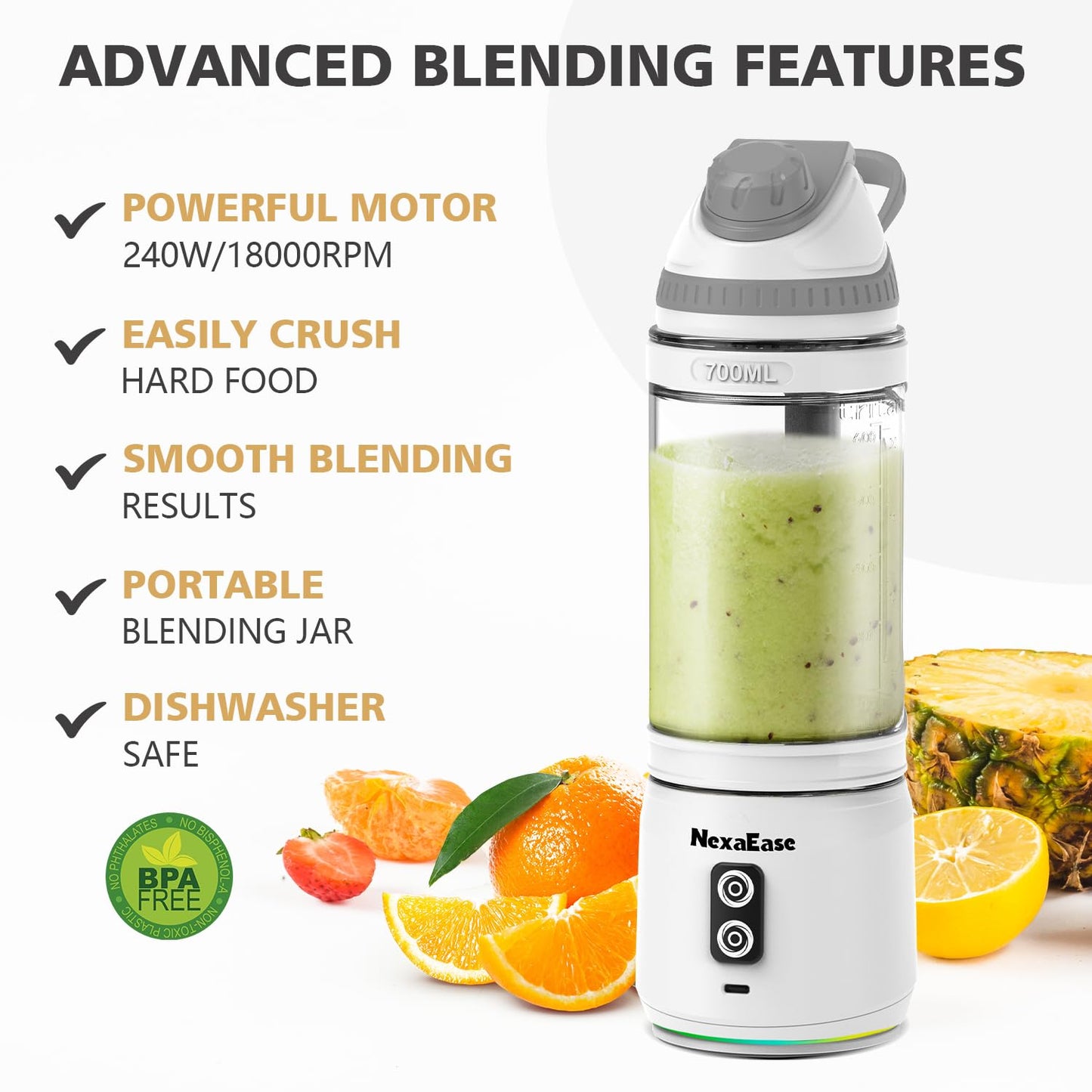 Portable Blender with Insulated Carrying Case & Recipe Book for Shakes and Smoothies, 24 OZ Personal Juicer Electric Protein Shaker Bottle, Mini Small Blender Cup with USB-C Rechargeable, Travel Lid