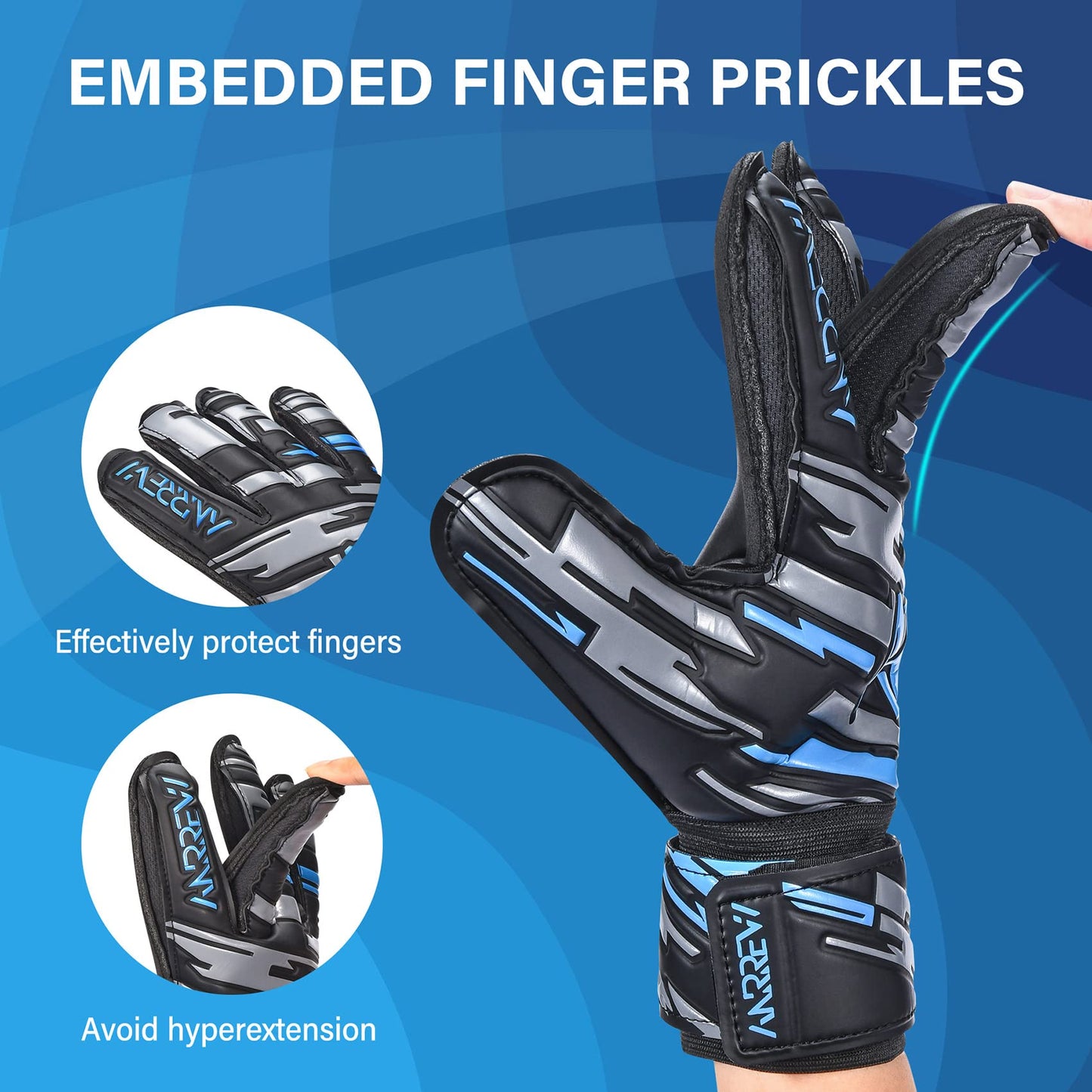 Anrrew Soccer Goalie Gloves with fingersave and Double Wrist Protection.Goalkeeper Gloves Provide Extreme Strong Control and Grip.Soccer Gloves for Youth,Kids,Adult