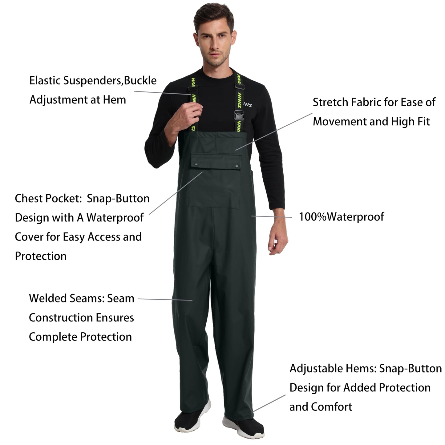 Men's Workwear PRO Rain Suit - Waterproof Jacket and Bib Pants 3-piece Set for Ultimate Safety and Comfort