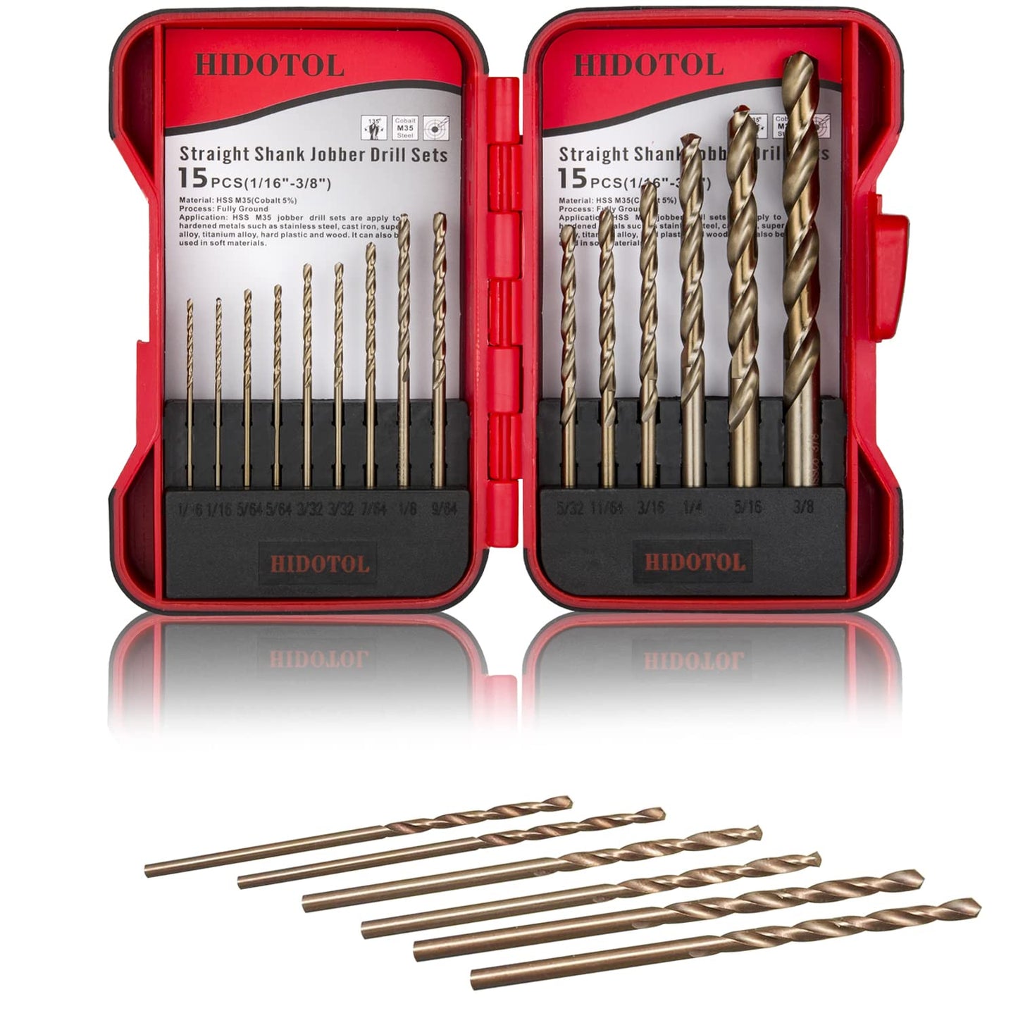 Cobalt Drill Bit Set 115 PCS - M35 High Speed Steel Twist Jobber Length Drill Bits for Hardened Metal, Stainless Steel, Cast Iron, Plastic and Wood, 1/16"-1/2", A-Z, 1-60