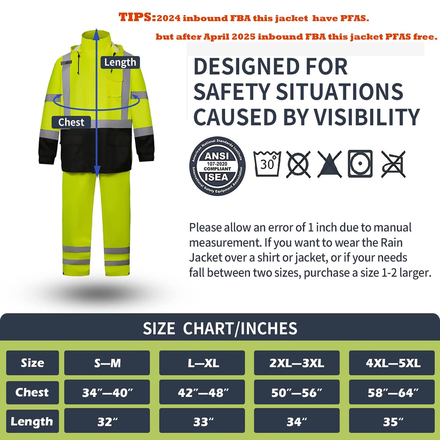 SRsafety High Visibility Rain Gear, Class 3 High Visibility Work Rain Gear for Men, Construction Rain Suits