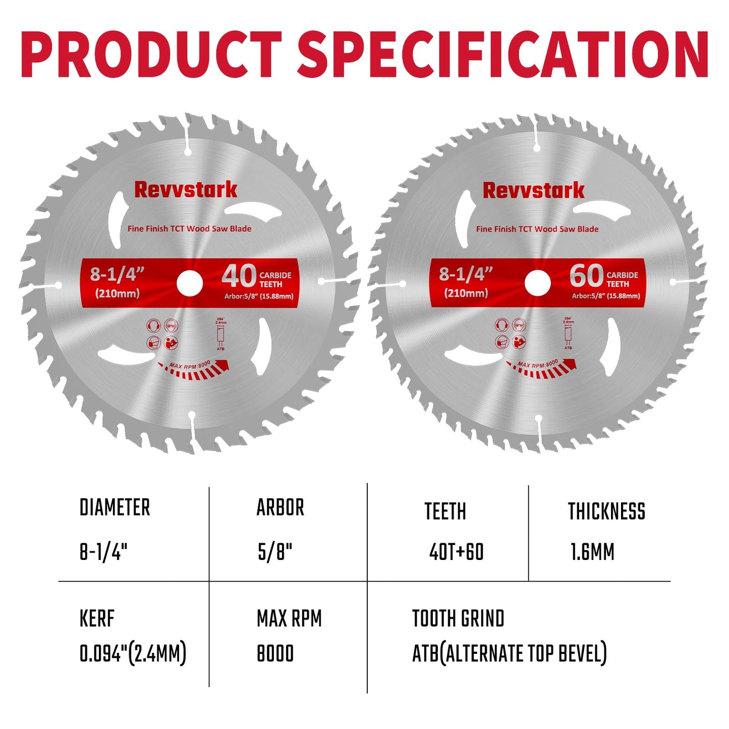 Circular Saw Blade 6-1/2" 24T&60T, Carbide Tipped Teeth, TCT Saw Blades for Cutting Various Wood, Plastic and Composite Materials, 5/8" Arbor, Fit Dewalt Craftsman Ryobi Milwaukee