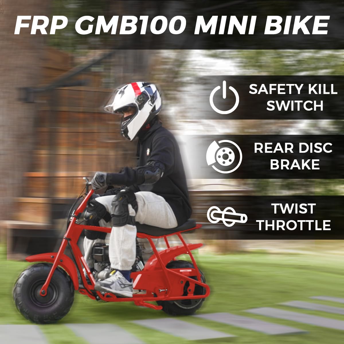 FRP Mini Dirt Bike GMB100, 99 CC Gas Powered Mini Bike 4 Stroke 3HP, Off Road for Kids and Adult, Trail Bike Up to 24 Mph, Weight Support Up to 185 LBS (RED)