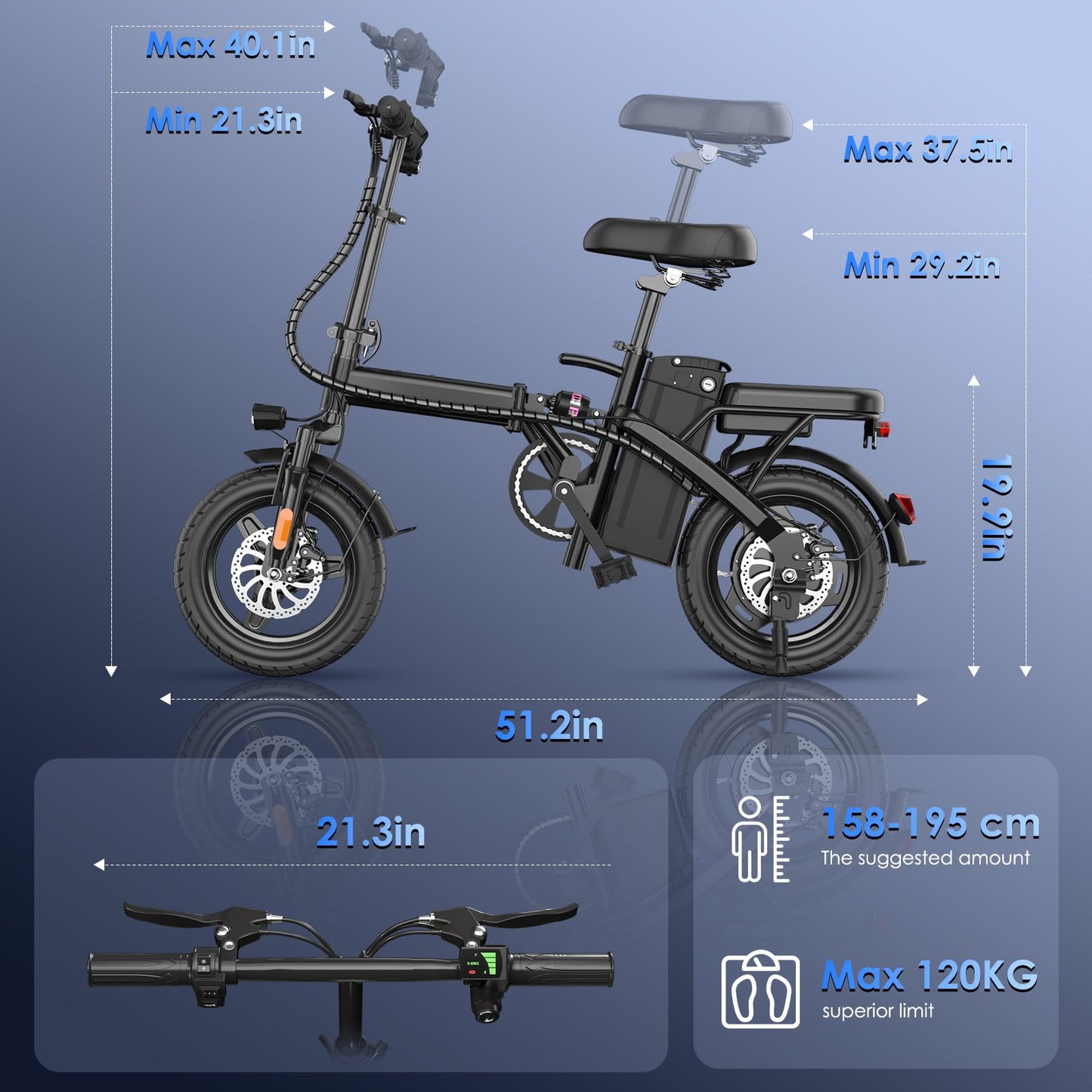 E14 Electric Bike for Adults 500W Motor, Folding Ebike 14" Adults Electric Bicycles, 48V 13Ah Removable Battery UL 2849 Certified, 25 Miles PAS Range