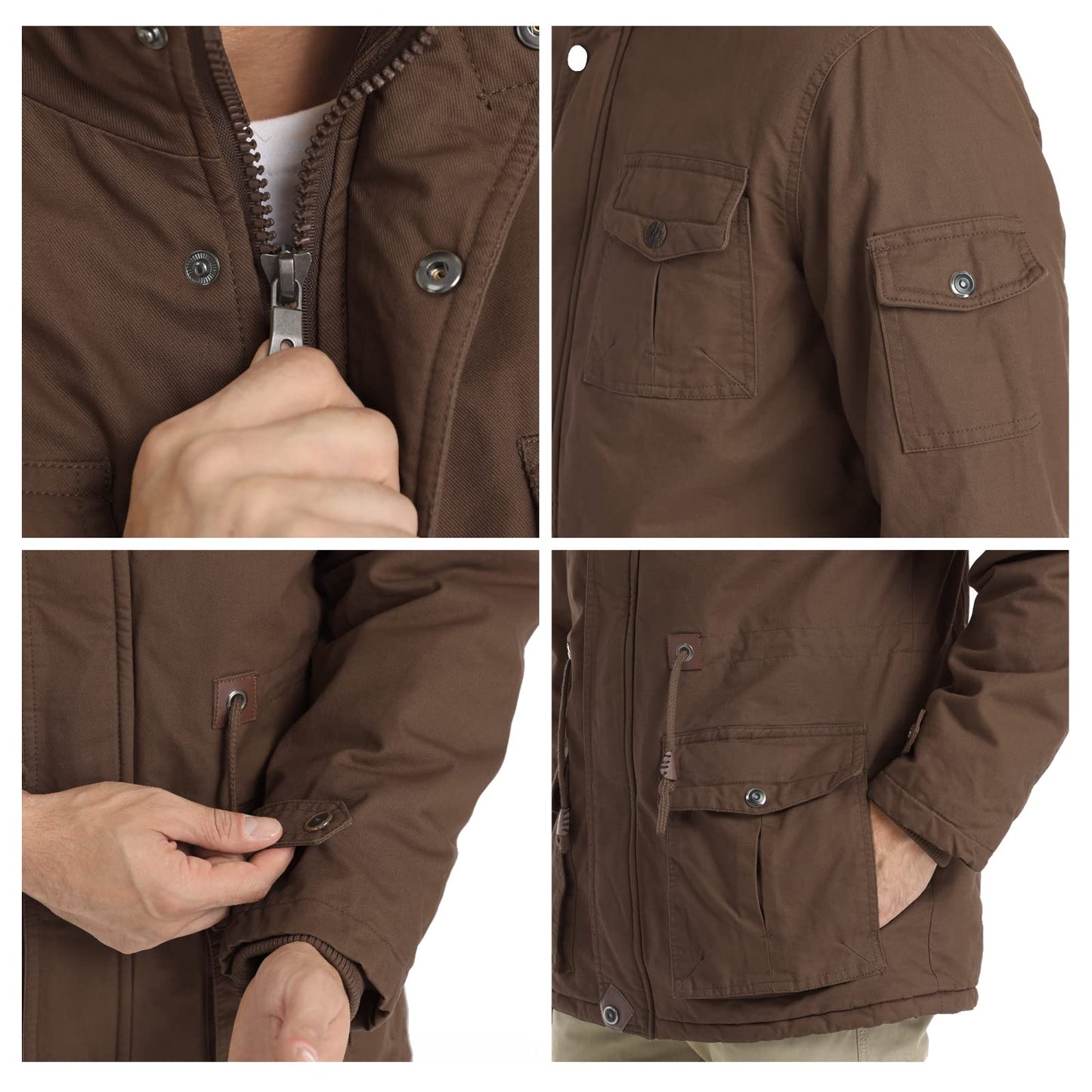 CHEXPEL Men's Thick Winter Jackets with Hood, Fleece Lining, Cotton Military Work Jackets with Cargo Pockets, Outwear