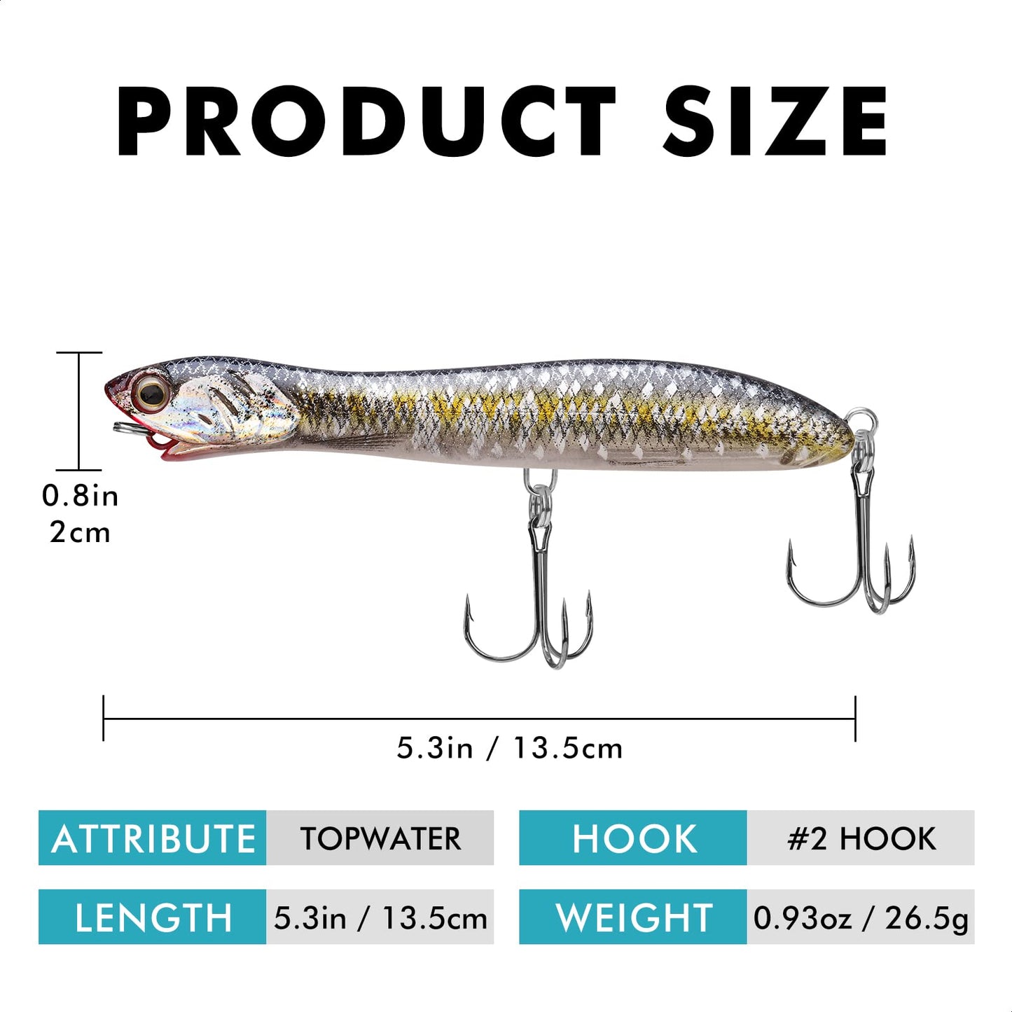 TRUSCEND PoPobait Plopper with BKK Hooks, Top Water Fishing Lures for Bass Walleye Pike Catfish Musky Perch, Floating Lure for Freshwater or Saltwater, Amazing Teasers Fishing Gifts for Family Fishing