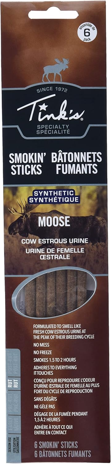 TINK'S Moose Cow Estrous Urine Smokin' Stick Scent Kit (6 Pack) - Synthetic Smoke Sticks Deer Scents and Attractants