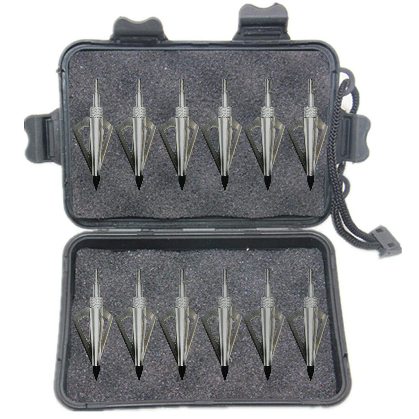 12pcs Archery Broadheads 3 Fixed Steel Blade 125 Grain Hunting Arrowheads Fit for Compound Bow and Crossbow with One Black Plastic Portable Broadheads Case