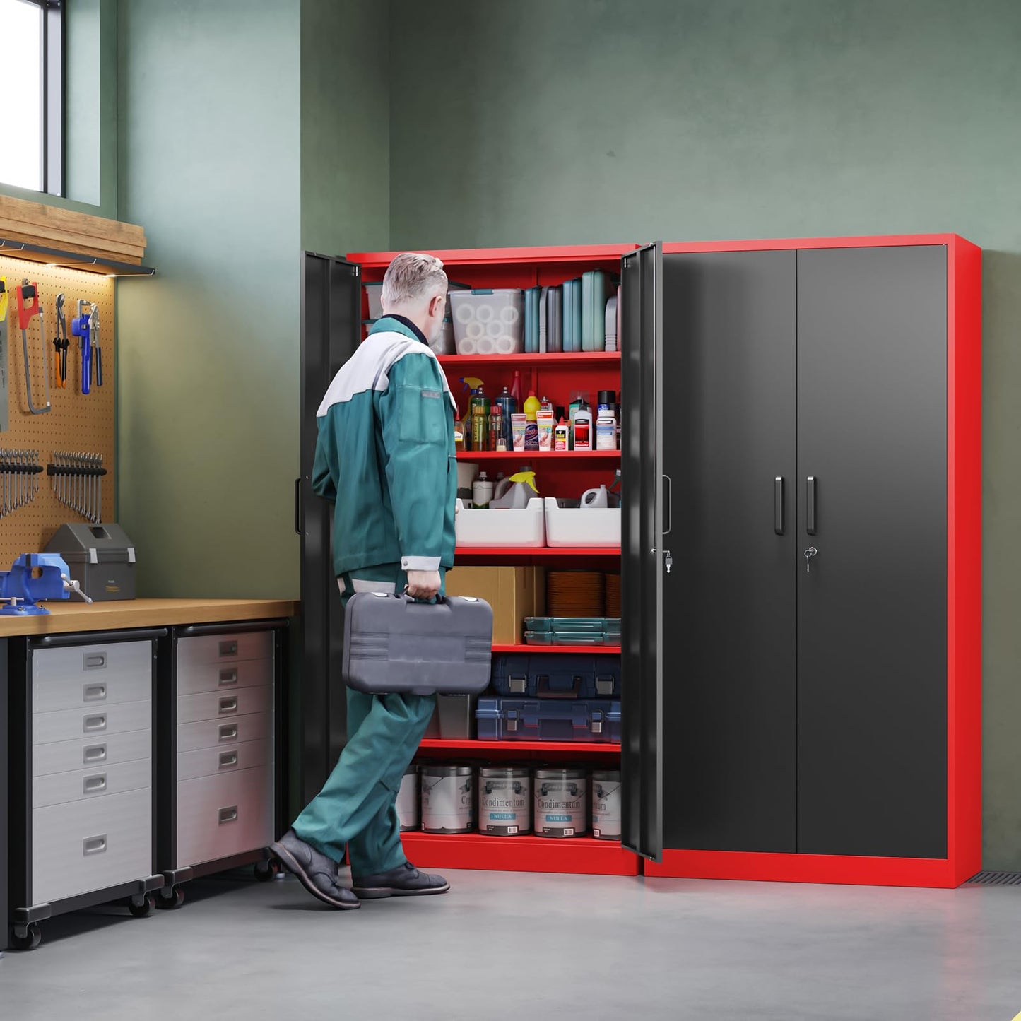 Letaya Metal Garage Storage Cabinets with Lock-72 Tall Tool Organizer Steel Lockers, 5 Adjustable Layers Shelves for Home,Office,Warehouse,Garage,(Black-72“)