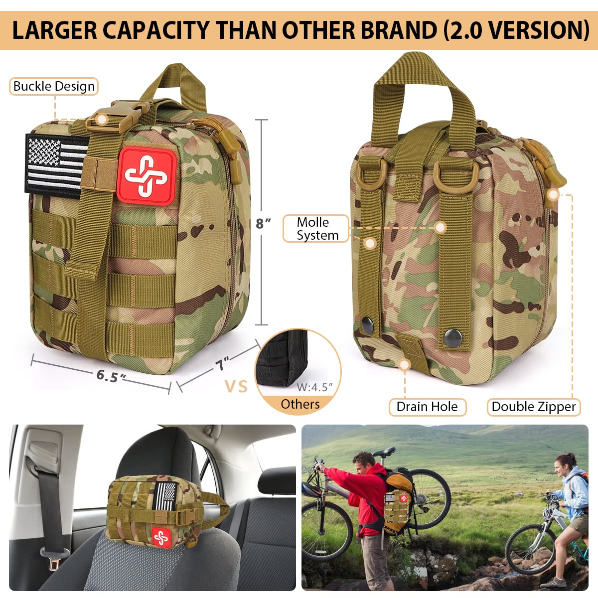 Survival Kit, 250Pcs Survival Gear First Aid Kit with Molle System Compatible Bag and Emergency Tent, Emergency Kit for Earthquake, Outdoor Adventure, Hiking, Hunting, Gifts for Men Women