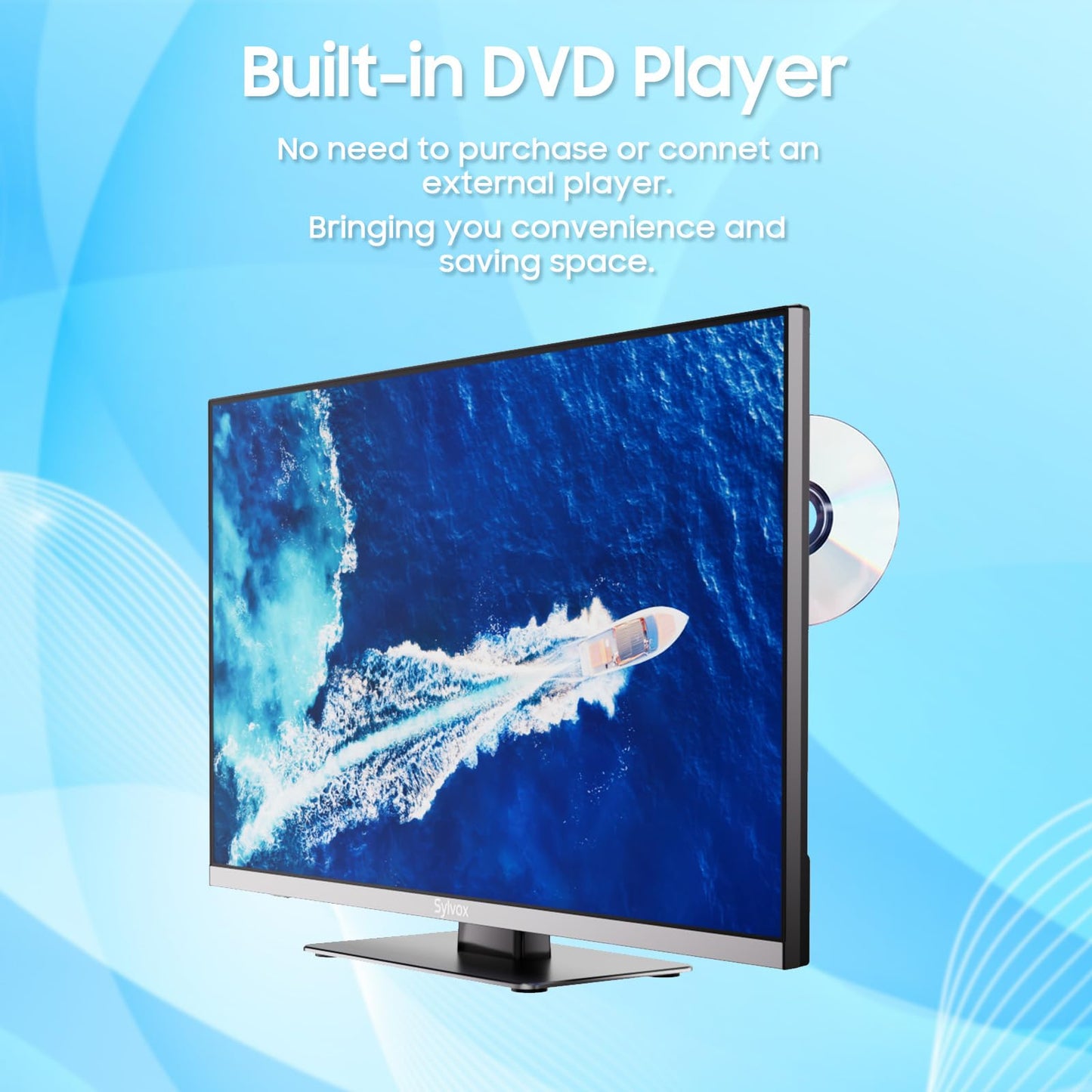 SYLVOX 12 Volt TV, 22" Smart Television with DVD Player Built in, 1080P Google OS ATSC NTSC WiFi Bluetooth HDMI USB, AC/DC Powered, 12V TV for RV Camper Boat Coastal Home (Marine Series)