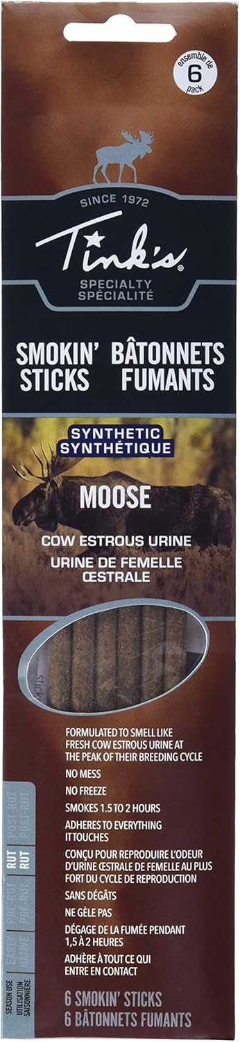 TINK'S Moose Cow Estrous Urine Smokin' Stick Scent Kit (6 Pack) - Synthetic Smoke Sticks Deer Scents and Attractants