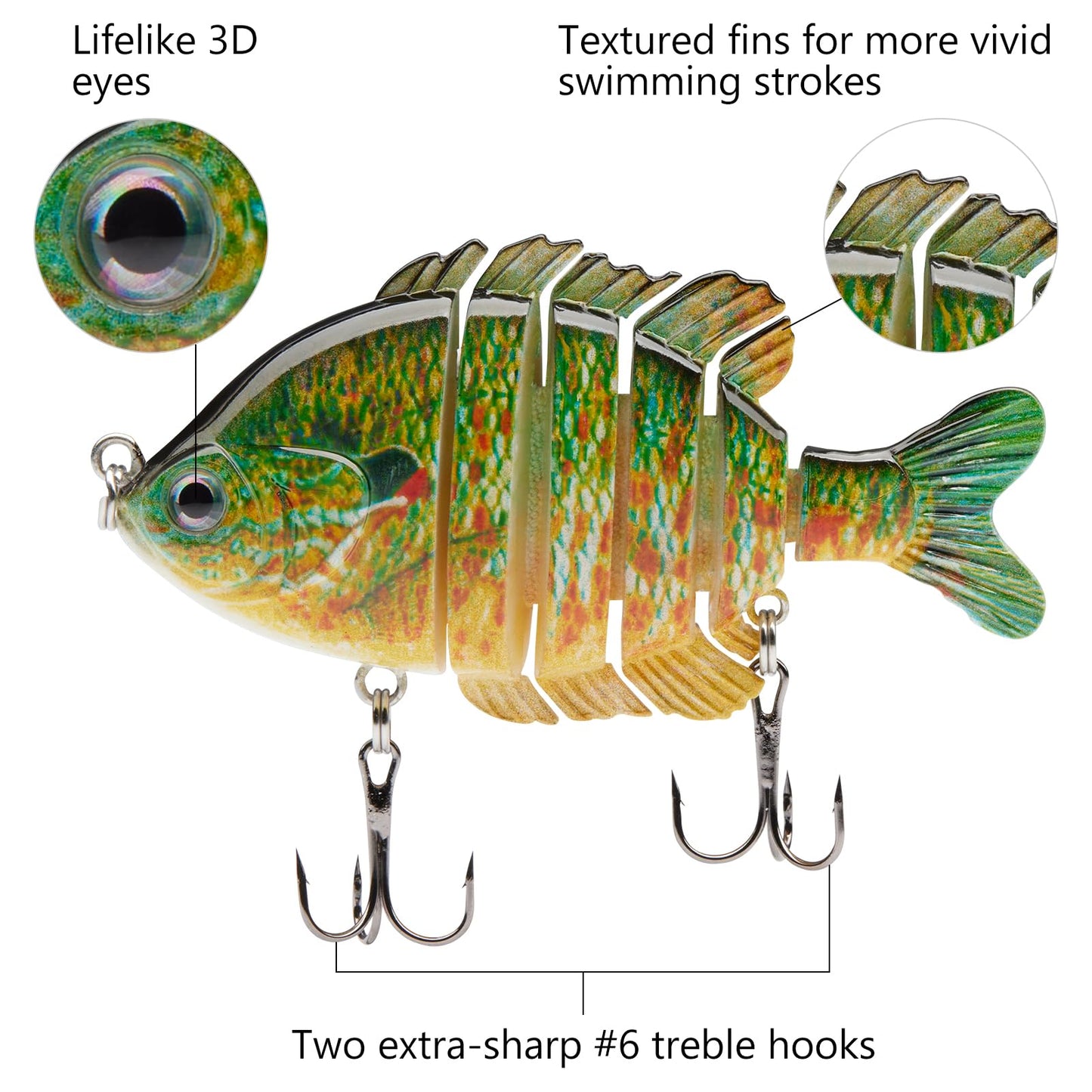 BASSDASH SwimPanfish Multi Jointed Panfish Bluegill Swimbaits Hard Topwater Bass Lures Fishing Lure Crank Saltwater 3.5in/0.85oz