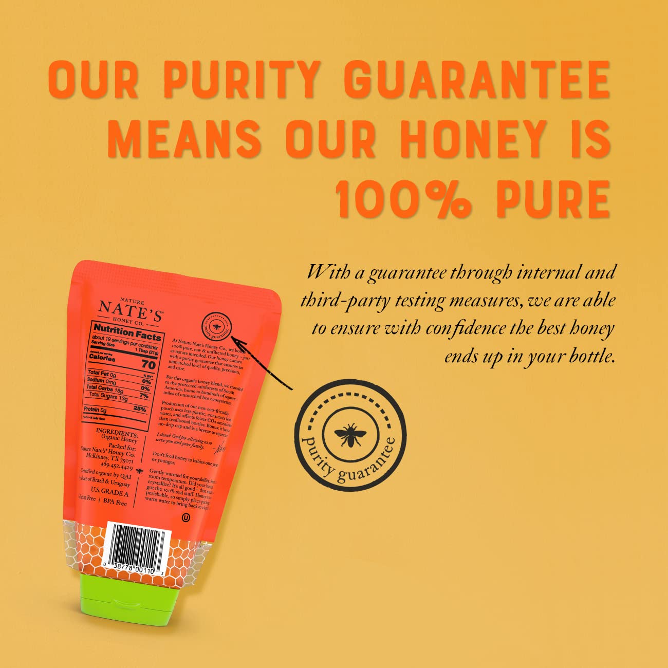 Nate's Organic 100% Pure, Raw & Unfiltered Honey - USDA Certified Organic - 32oz. Squeeze Bottle