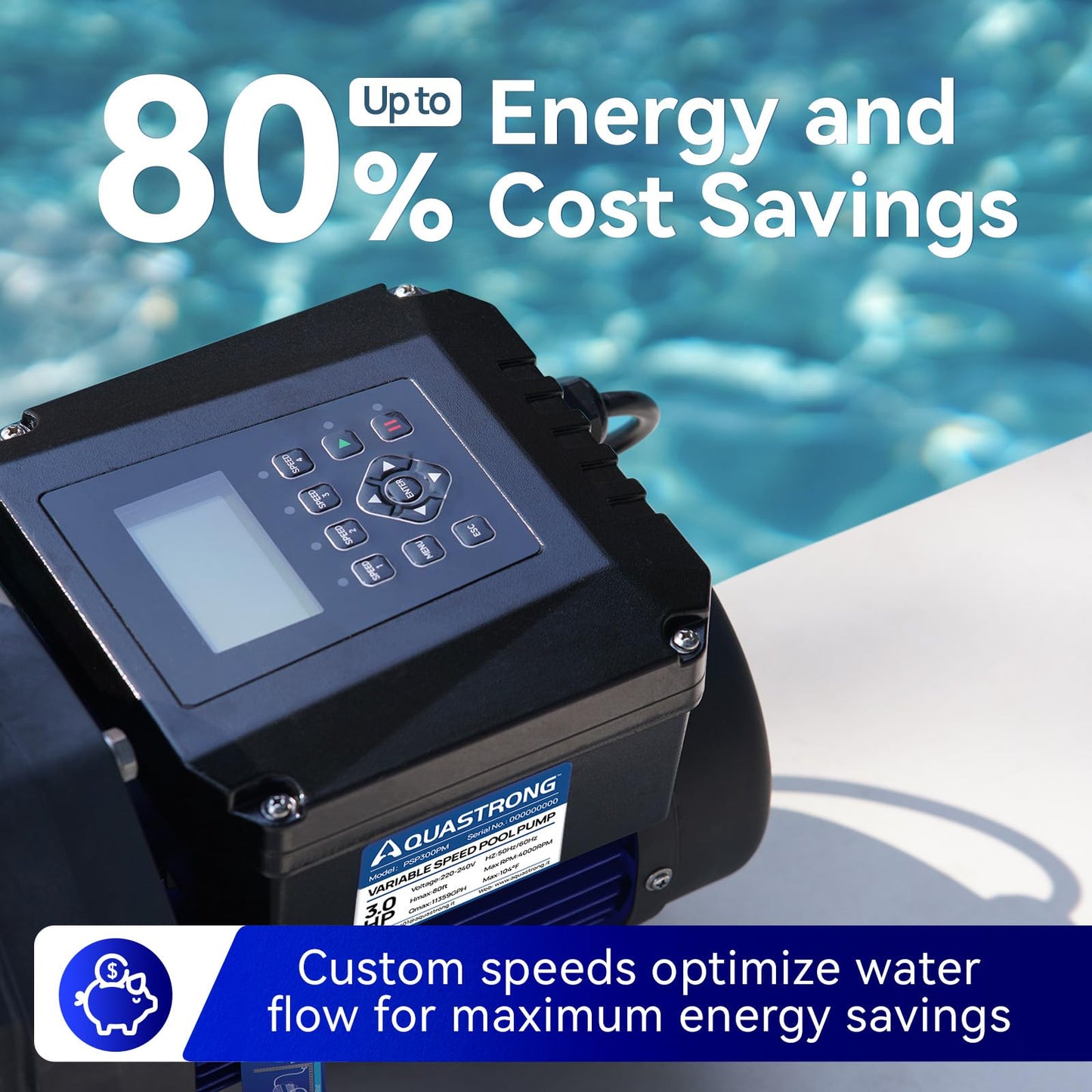 Aquastrong Variable Speed Pool Pump, 3 HP, 220V, 11359GPH, In/Above Pool Pump, Energy Efficient, High Flow, Powerful Self Primming Swimming Pool Pumps with Filter Basket