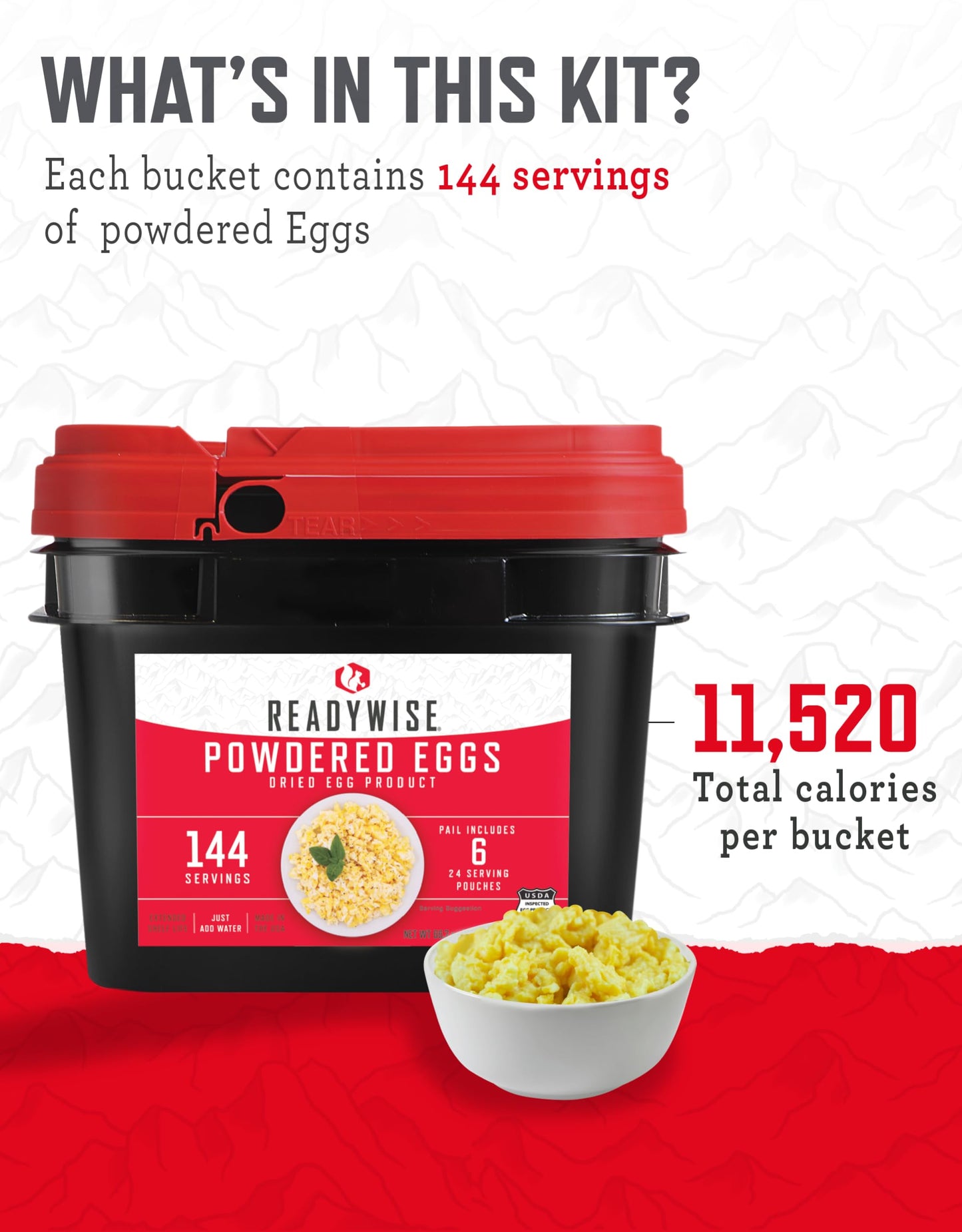 READYWISE - Emergency Food Supply Bucket, 120 Servings, MRE Meal Food Supply, Premade, Freeze Dried Survival Rations for Hiking, Adventure & Camping Essentials, Individually Packaged, 25 Year Shelf Life