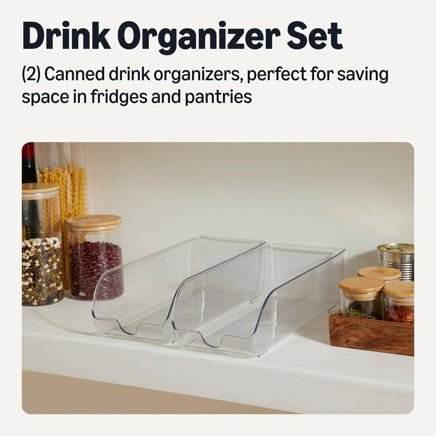 Amazon Basics Food and Drink Can Organizer for Fridge or Pantry, 2-Piece Set, Self-Dispensing, Transparent Sides, non-stackable