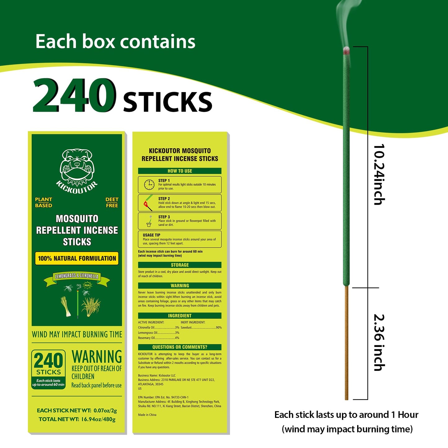 Mosquito Repellent Outdoor Patio 120 PCS Citronella Oil Mosquito Incense Sticks Natural Organic Mosquito Barrier Mosquito Repeller for Backyard Travel Camping Indoors Gnat Mosquito Control