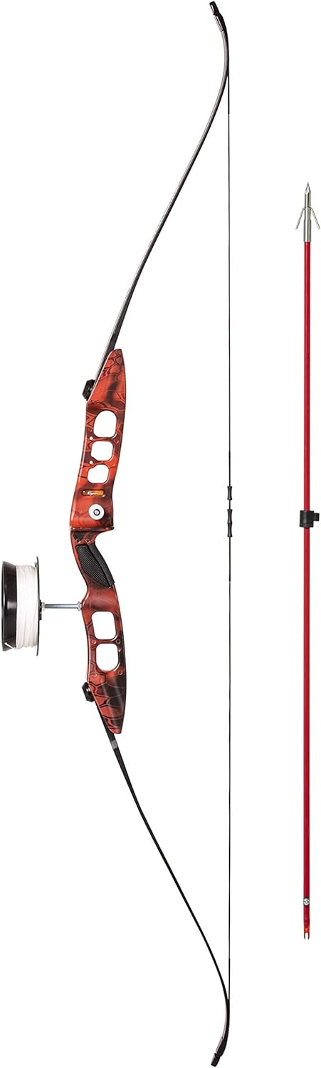 Cajun Bowfishing Fish Stick Bowfishing Bow Package with Drum Reel, Roller Rest, and Piranha Point Arrow, Right Hand, Red