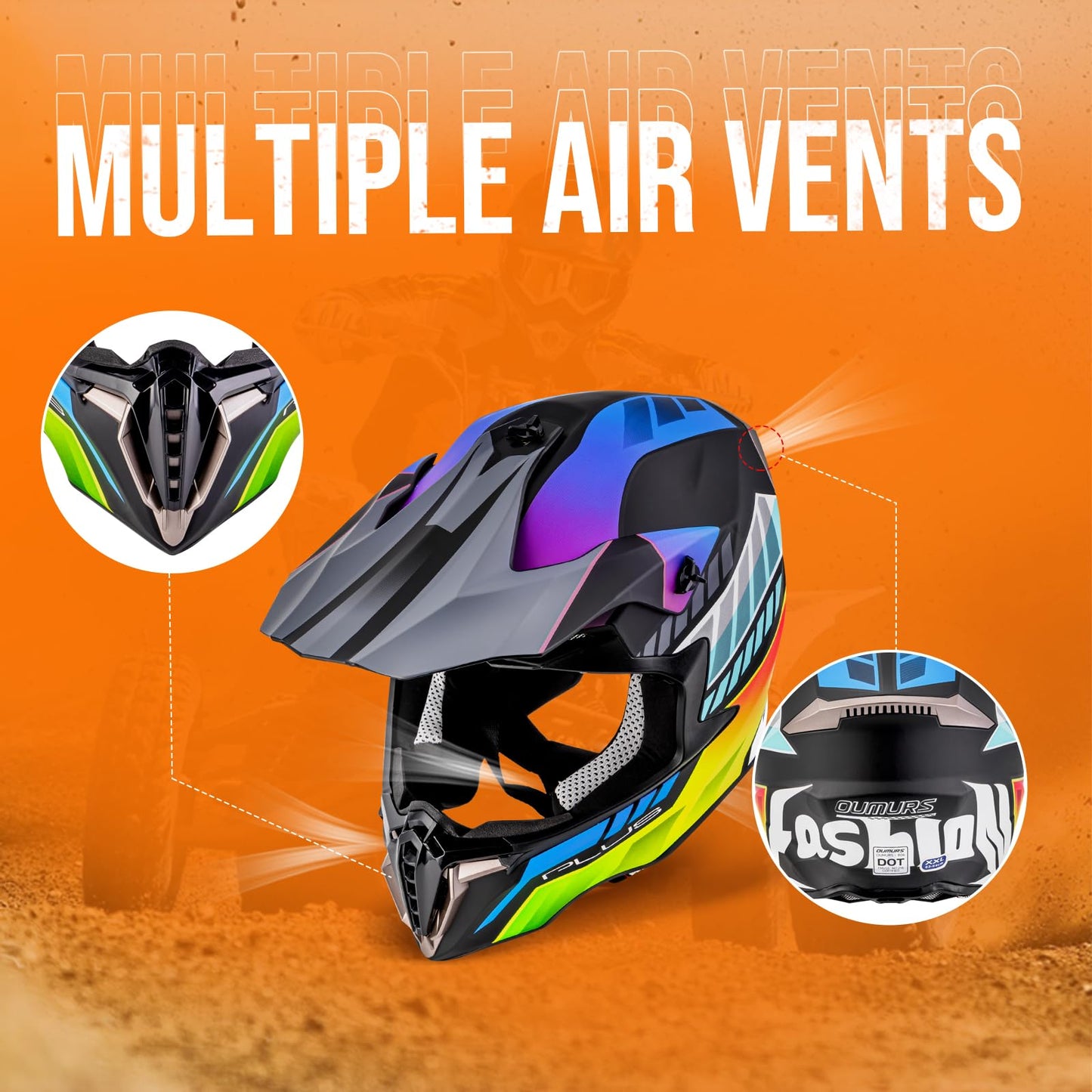 Adult ATV Dirt Bike Helmet with Goggles Gloves & Mask Quick Release Buckle Adjustable Sun Visor Motorcycle Adult Helmet Off-Road Motocross Downhill Moped MX for Unisex-Adult