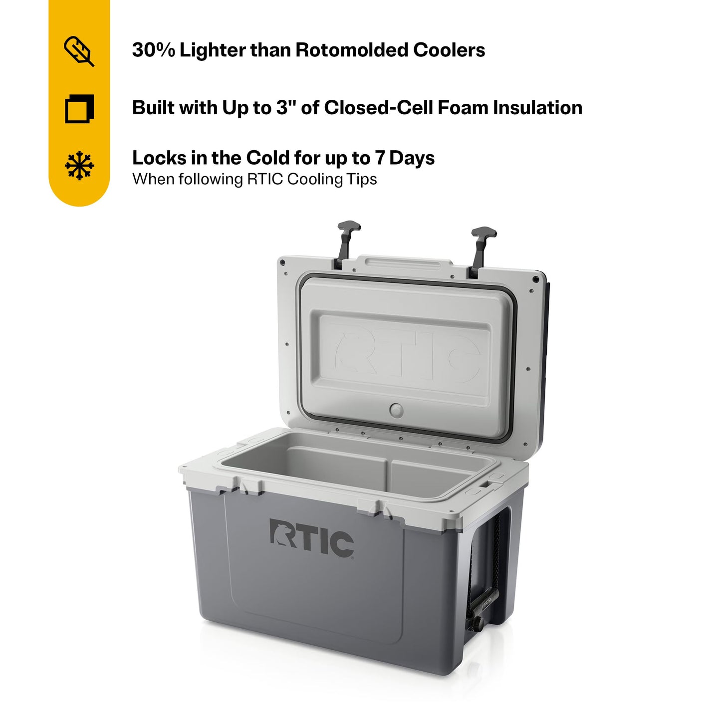 RTIC Ultra-Light 52 Quart Hard Cooler Insulated Portable Ice Chest Box for Beach, Drink, Beverage, Camping, Picnic, Fishing, Boat, Barbecue, 30% Lighter Than Rotomolded Coolers