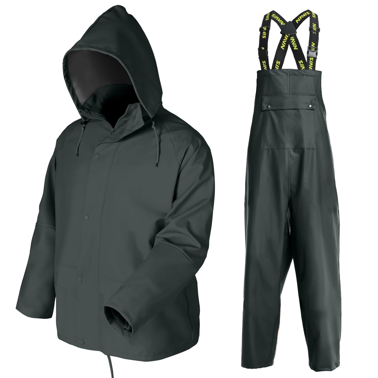 Men's Workwear PRO Rain Suit - Waterproof Jacket and Bib Pants 3-piece Set for Ultimate Safety and Comfort