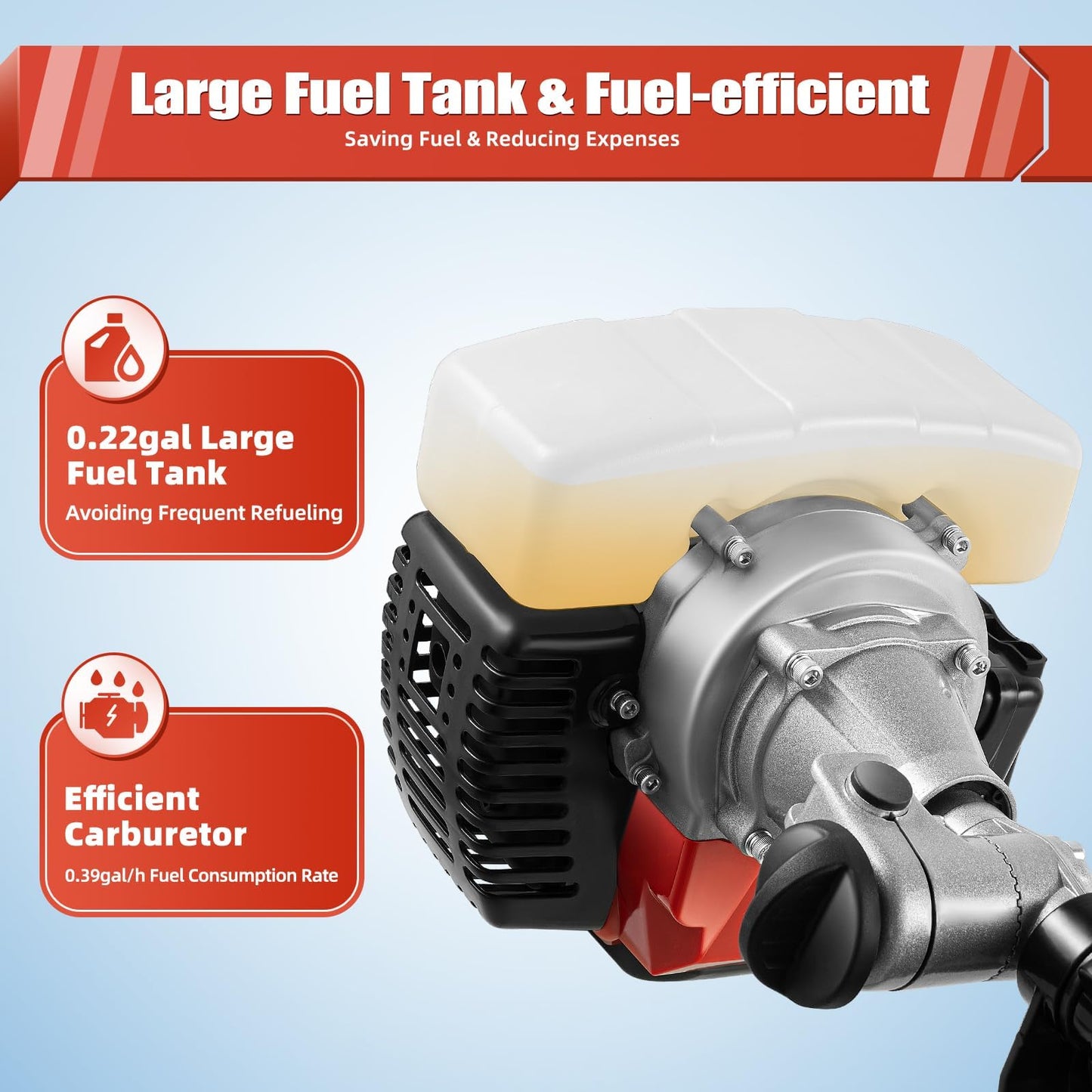 52cc Single Cylinder Gas 2.3HP Outboard Motor, Long Shaft with Air Cooling for Inflatable, Rubber, Fishing Boats, Yachts, Water Sports