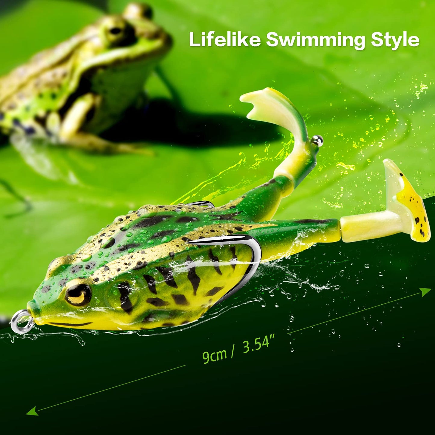 Topwater Frog Lure Bass Trout Fishing Lures Kit Set Realistic Prop Frog Soft Swimbait Floating Bait with Weedless Hooks for Freshwater Saltwater