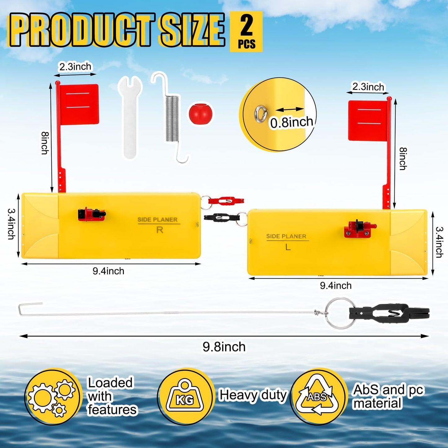 2 Pack Planer Boards for Fishing Trolling 8 x 3 Inches Off Shore Crappie Planer Boards Kits with Flag Fishing Accessory for Inshore Offshore Trolling Dragging
