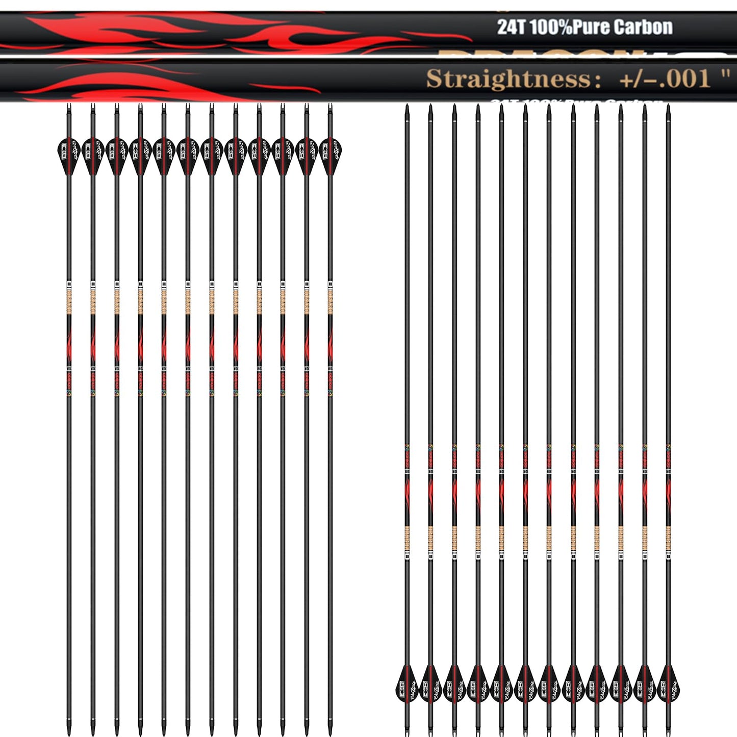 sanlida 100% Pure Carbon Arrows, 0.001"/0.003"/0.006", Buy 12 Get 12 Free/Buy 6 Get 6 Free!10 Spines Deflection for Compound Bow & Recurve Bows (12PCS / 24PCS)