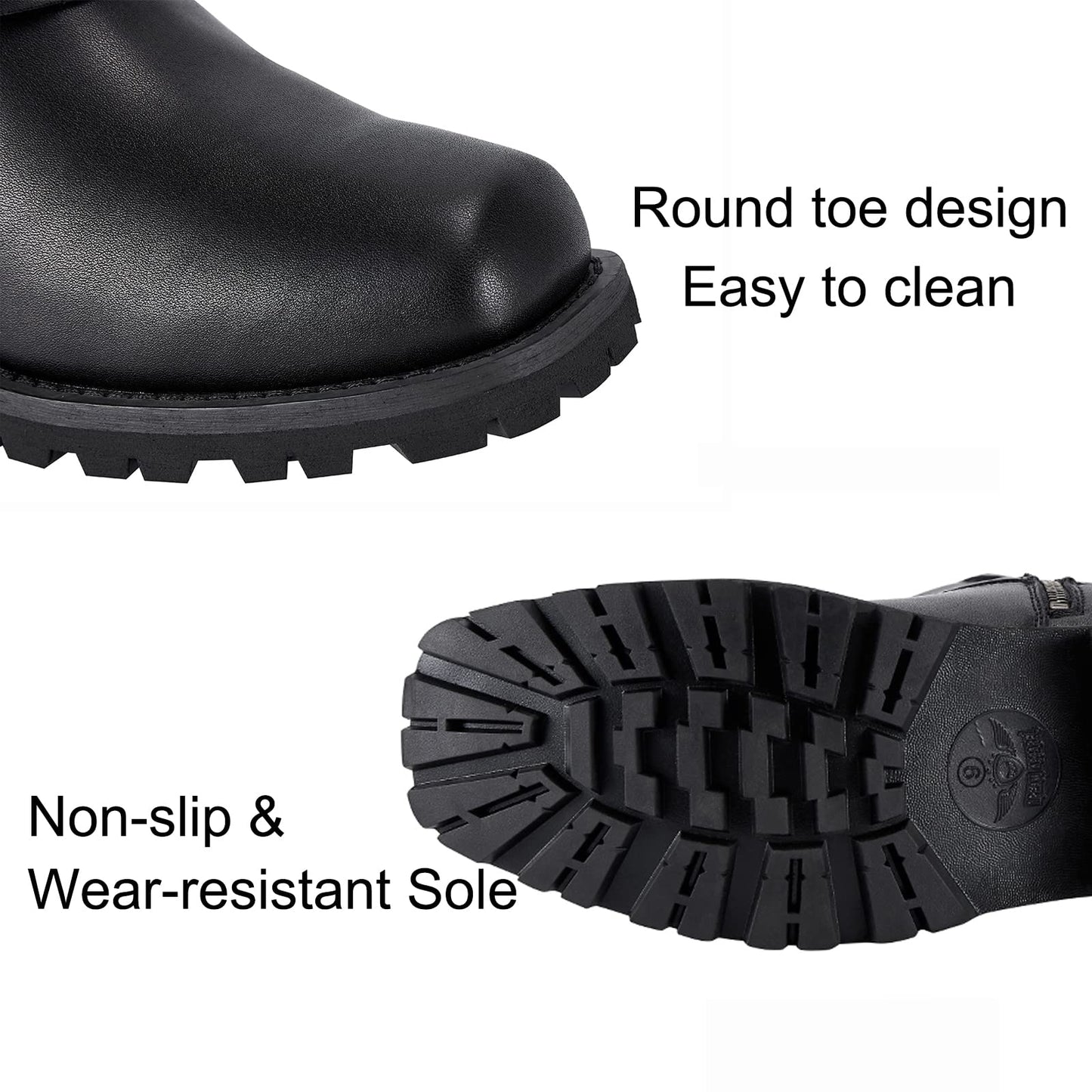 GARGOYLE BELLS Mens Harness Straps Motorcycle Leather Boots Black Waterproof Biker Boots For Men- Low Heel Riding Boots