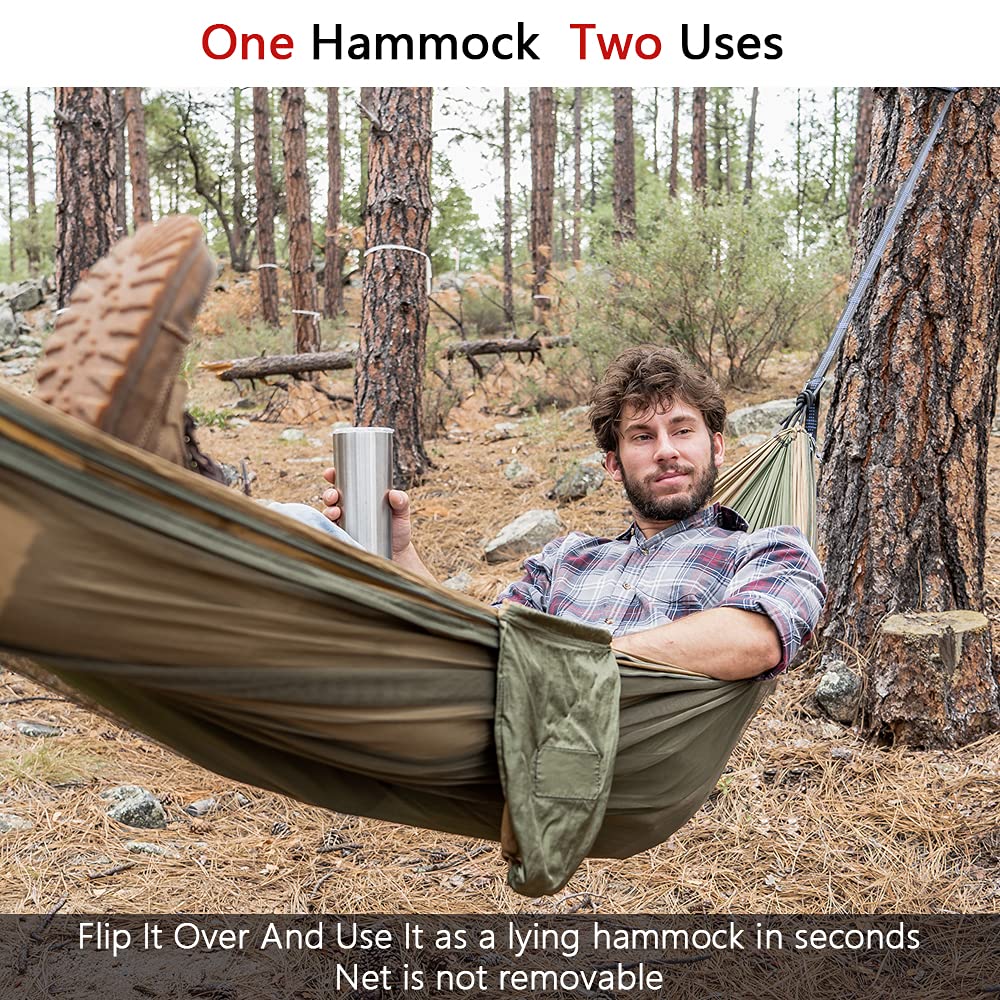 Sunyear Hammock Camping with Rain Fly Tarp and Net, Portable Camping Hammock Double Tree Hammock Outdoor Indoor Backpacking Travel & Survival, 2 Tree Straps,100% Waterproof