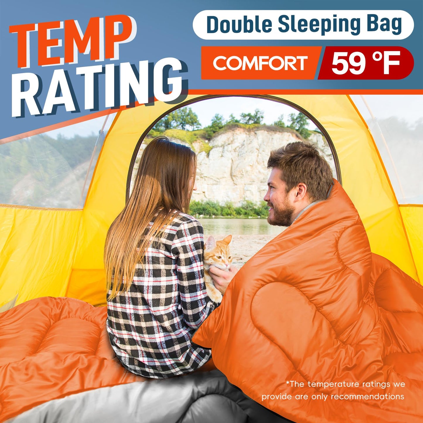 MEREZA Double Sleeping Bag for Adults Mens with Pillow, XL Queen Size Two Person Sleeping Bag for All Season Camping Hiking Backpacking 2 Person Sleeping Bags for Cold Weather & Warm