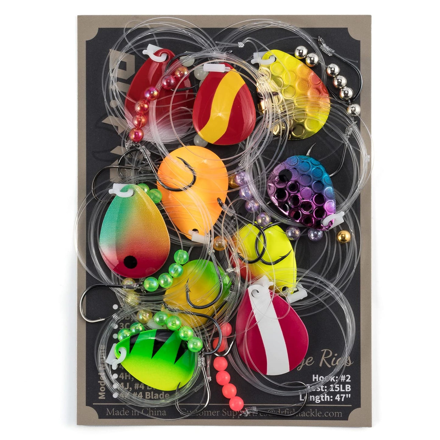 Dr. Fish 10 Pack Walleye Rigs Kit, 47 Inches, 15LB Mono Crawler Harness Walleye Float Rig Colorado Spinner Octopus Hooks for Freshwater Trolling