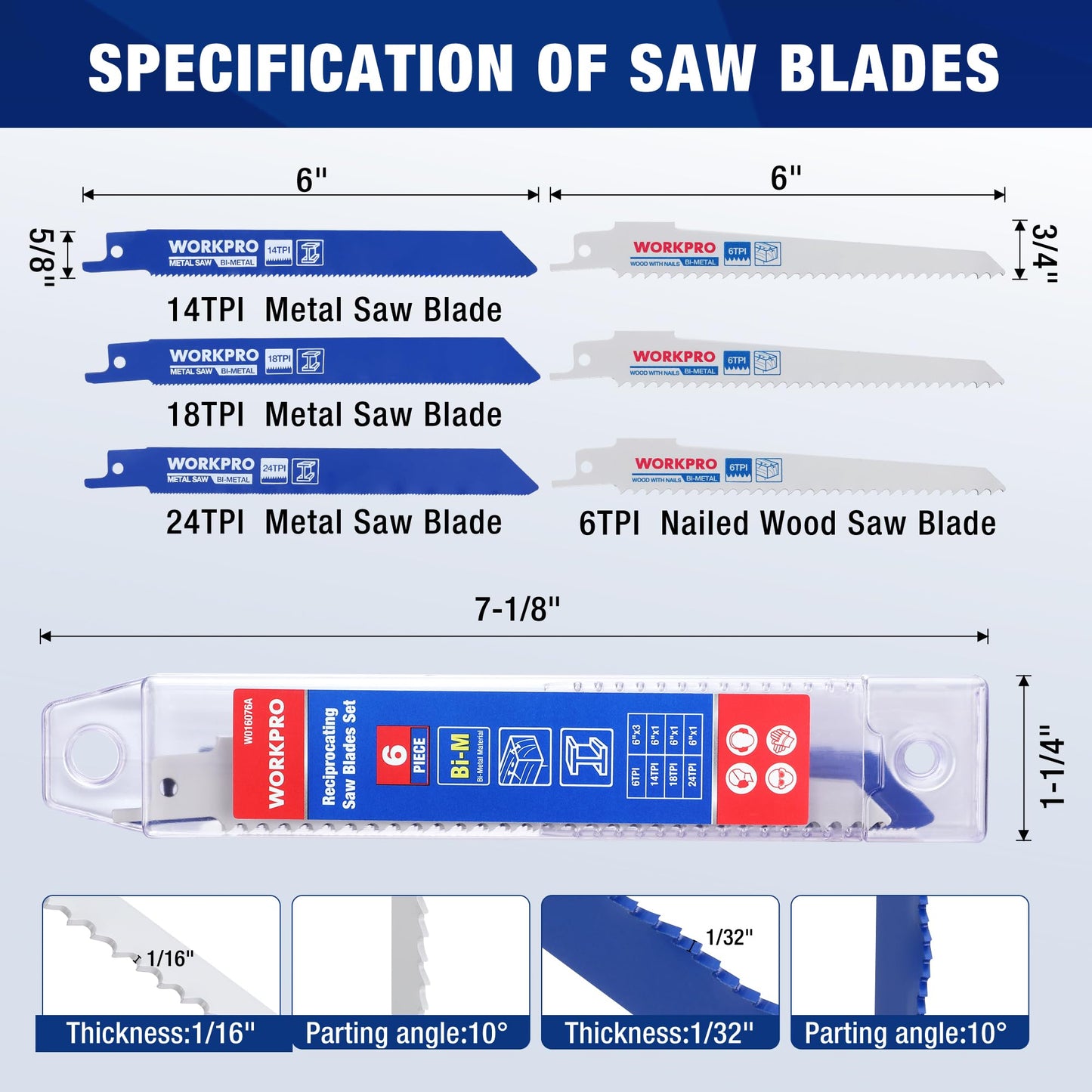 WORKPRO 32-Piece Reciprocating Saw Blade Set - Metal/Woodcutting Saw Blades, Pruner Saw Blades with Organizer Pouch