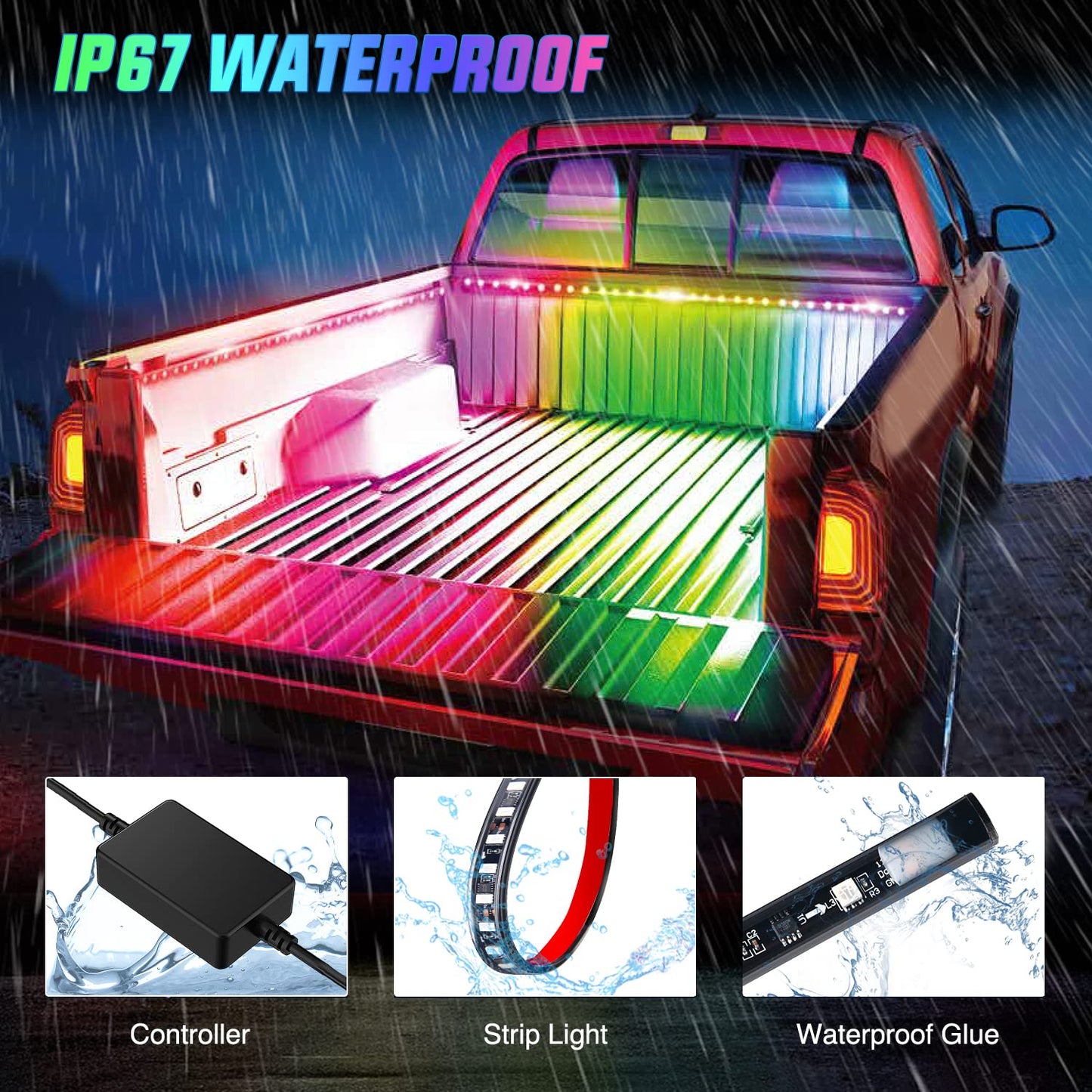 Nilight 3PCS 60 Inch RGB Truck Bed Light Strip Kit 270 LED Neon Accent Lights with RF Remote On Off Switch Splitter Extension Cable for Cargo Pickup Truck Camper RV SUV Boat